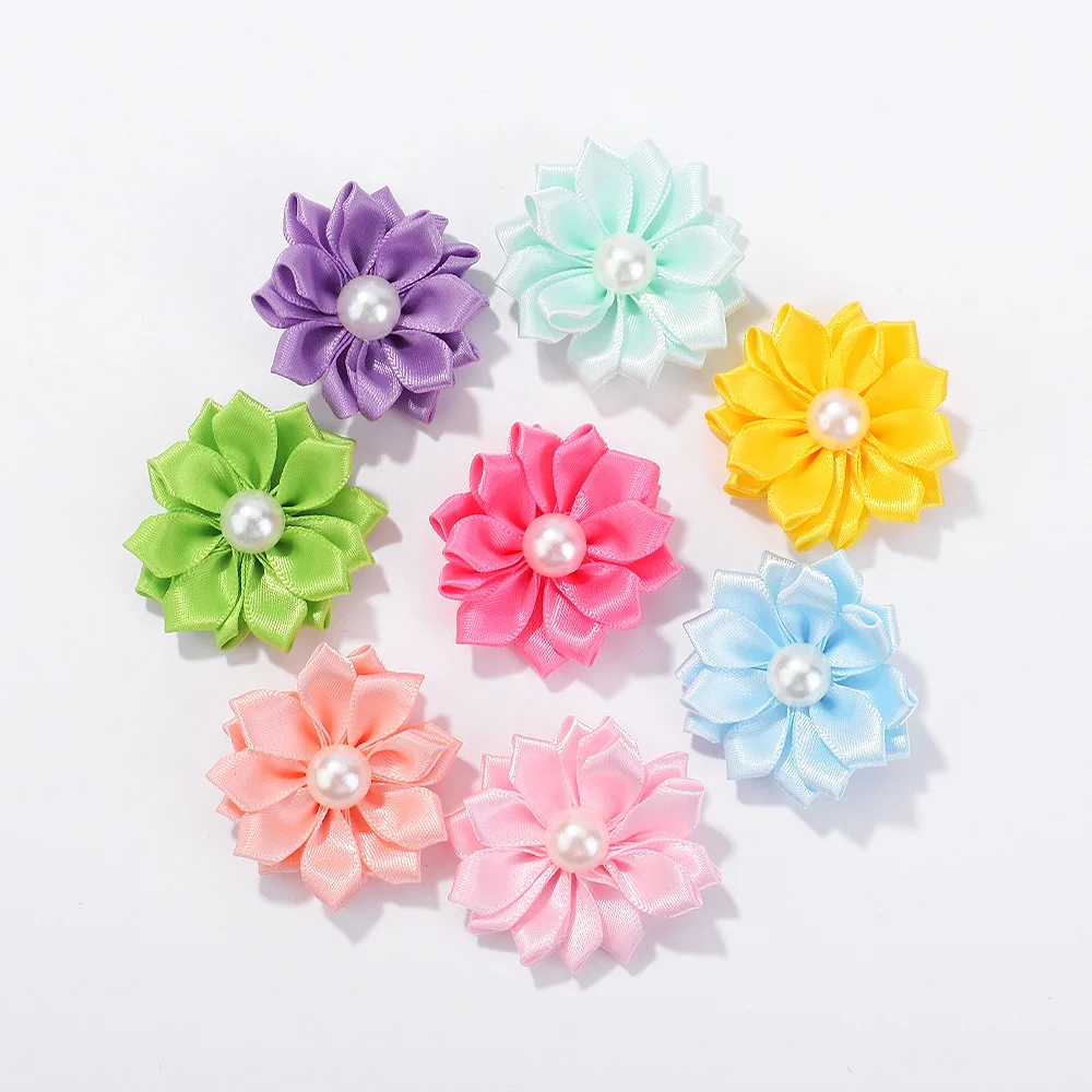 50/100pcs Pet Dog Cute Hair Bows with Pearl Flowers Ribbon Bows Dog Hair Accessory Small Dog Grooming Bows Pet Supplies