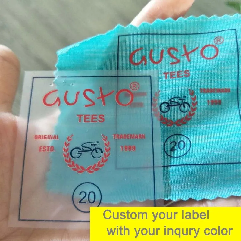 50pcs a lot Mixed Size LOGO printed Vinyl heat transfer Iron Collar Sticker cloth care washing labels Swimsuit tags