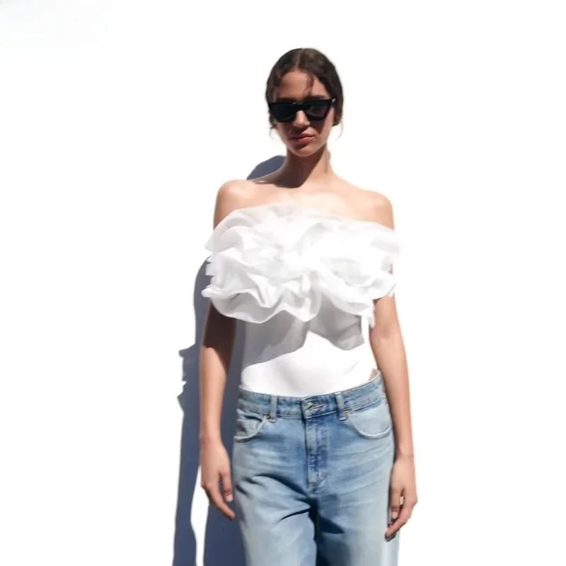 

Floral Lace ort One-Piece Knitted Top Women's Summer Clothing Sweet Sle Pure Color Loose Fit Summer 2023