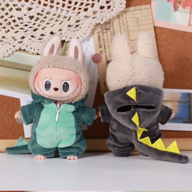 13CM Plush Doll Clothes Set for Labubu Doll Dinosaur Animal Suit with Hat 6-Piece Outfit Accessories Dolls Clothing view 5