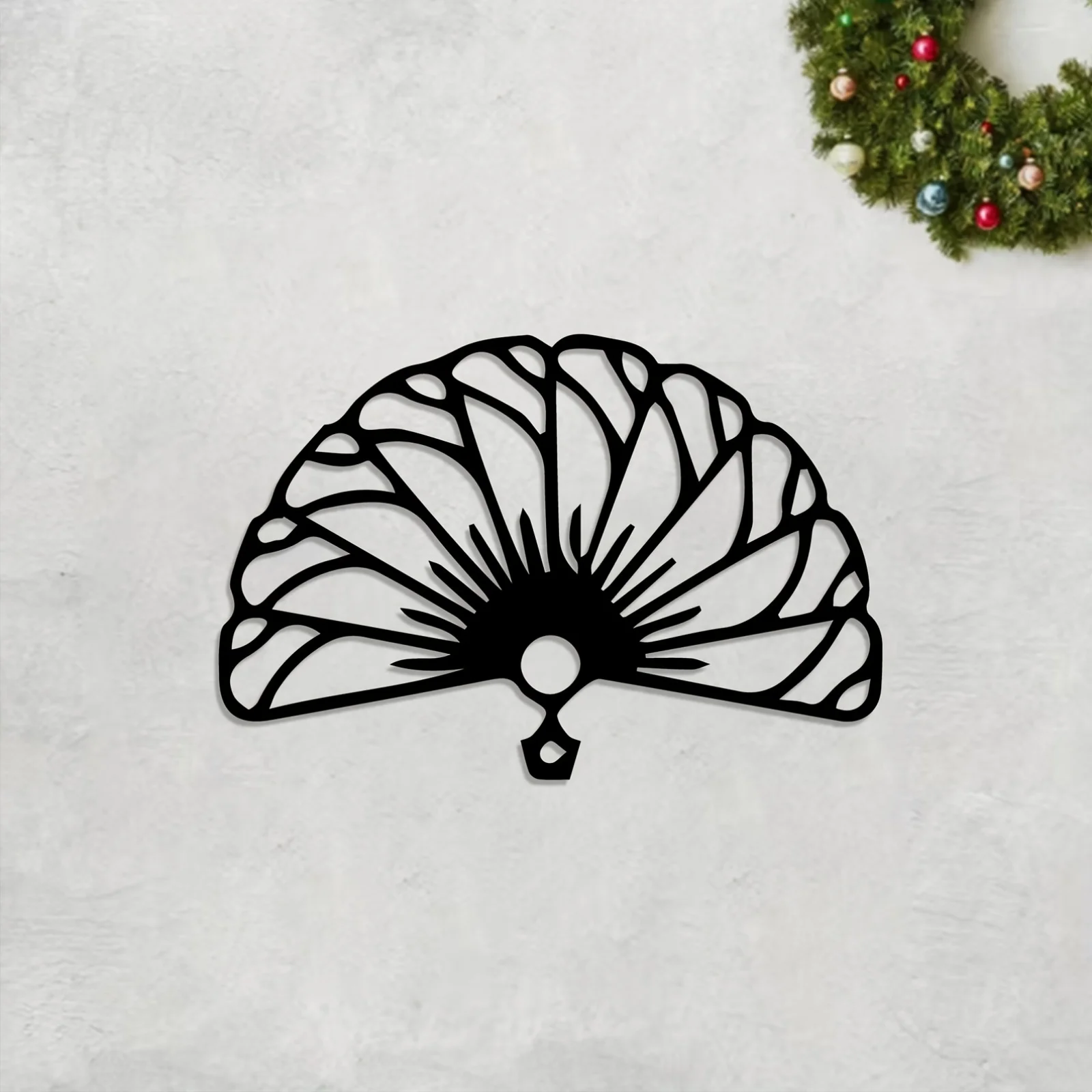 Oriental Fan Iron Wall Art Rustproof Metal Sculpture Rustic Living Room Hanging Rustproof Gift Ornament