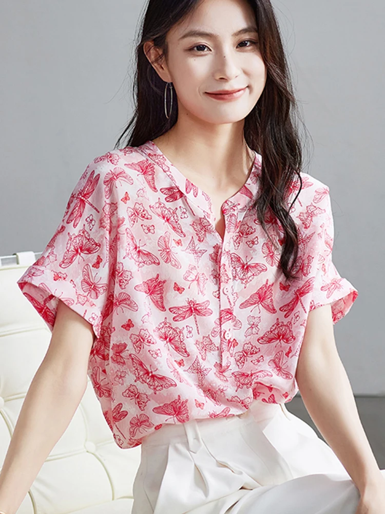 

Faionable Print ort Sve irt Women's Summer Lightweight Luxury Slimming Design Sense irt Elegance Top