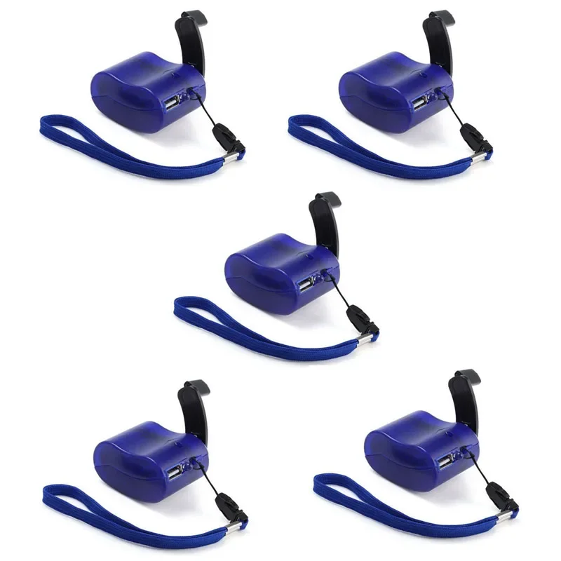 

Lots 5pcs Blue Universal Portable Dynamo Hand-Crank USB Cell Mobile Phone Emergency Hand Power Charger