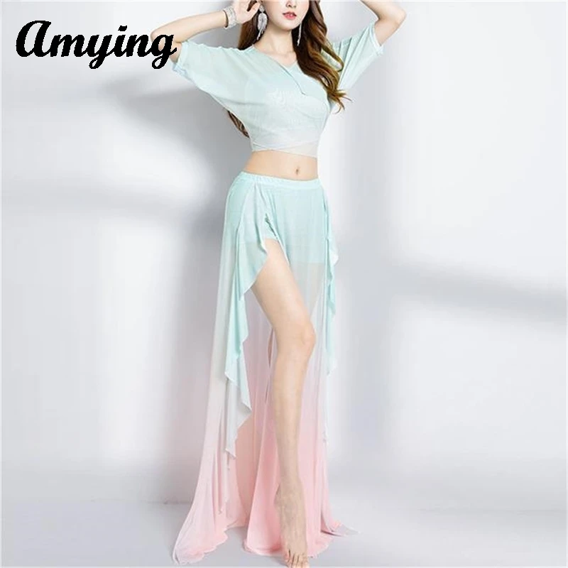 Women's Belly Dance Costumes Set Training Suit New Sexy Gradient Mesh Long Skirt Costume Set for Oriental Dance Performance Girl