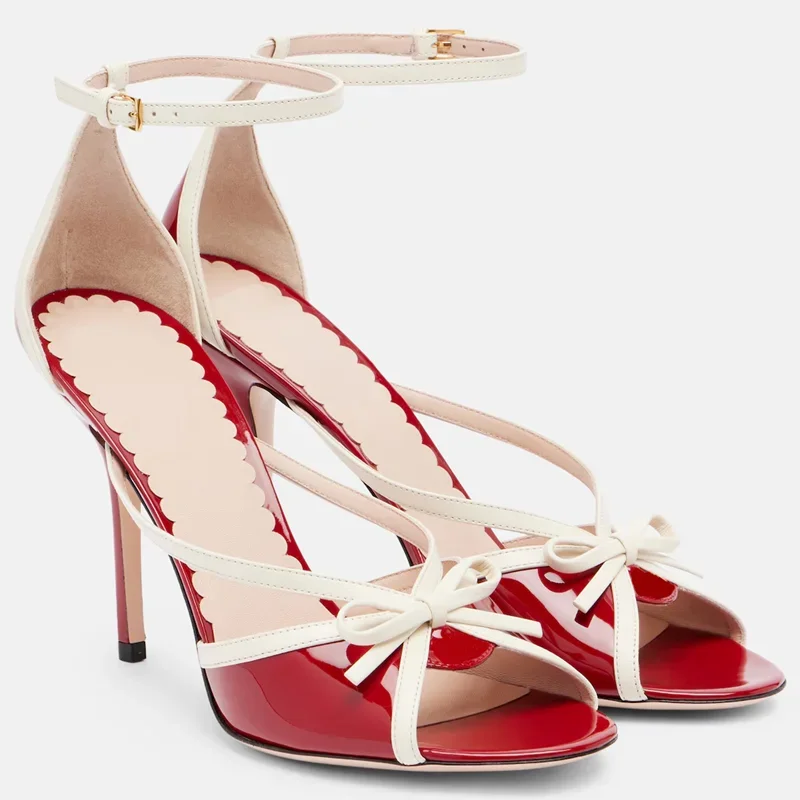 Butterfly Knot Straps Mixed Colors Sandals Sexy Round Toe Patchwork Cover Heel Thin Heel New Arrivals Fashion Women Modern Shoes