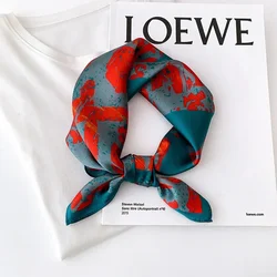 New 100% Real Silk Satin Women Scarf 2023 Flower Printed Foulard Femme Square Head Scarfs Bandana Shawl Gift For Lady Hijab