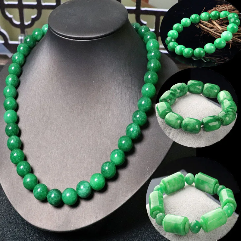 Quartz Rock jade bead bracelet necklace mother chain white backg Iron drip Green 2pc