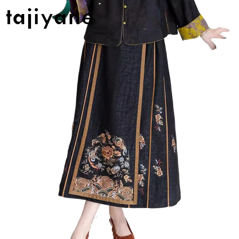 

TAJIYANE 100% Mulberry Silk Embroidery Skirts Womens 2024 Luxury Black Long Skirt Fashion Fall Clothes for Women Юбка Женская