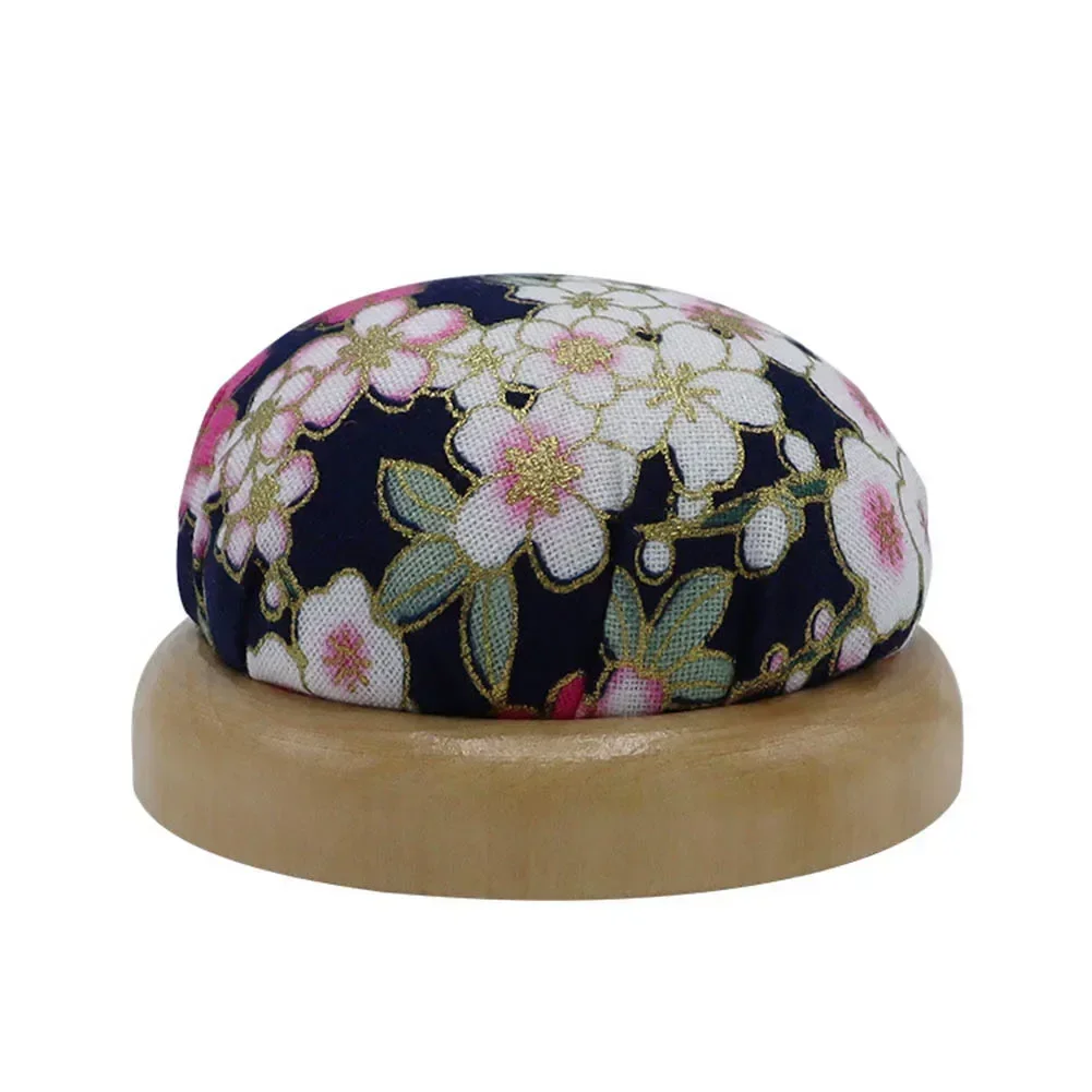 Ball Shaped Pin Cushion With Wooden Base Printed Floral Fabric Cover DIY Sewing & Quilting Accessory Needlework Tools