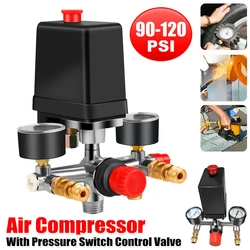 90-120PSI compressore d'aria pressostato collettore regolatore manometri compressore d'aria pressostato controllo 220-380V alluminio