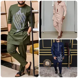 New In Casual Dashiki T-Shirt Diamond Pattern Men's Clothing Round Neck Half-sleeved African Ethnic outfit Elegant Suits For men