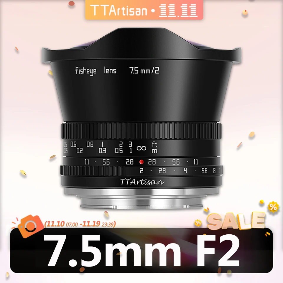 TTArtisan APS-C 7,5mm F2 ojo de pez retrato fotografía lente de cámara sin espejo para Canon M50 Leica T Sigma FP Fuji XS10 Sony A7