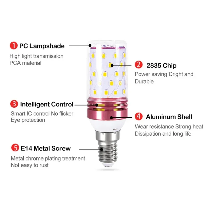 16/12W 85V-265V Led Corn Bulb Tri-color Light E14 Chandelier Candle Light E27 Lamp 2835 SMD Warm White 3000K Cool White 6500K