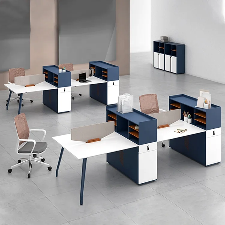 for Practical Cheap Modular Staff Table T Shaped Office Computer Staff Work Desk Workstation With File Cabinet Four Person