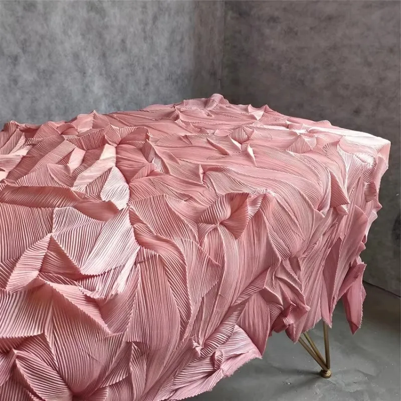 

50X100CM Pleated Fabric for Clothing Dress Designer Handmade DIY Sewing Material Pink Irregular Confusion Wrinkled Fabric