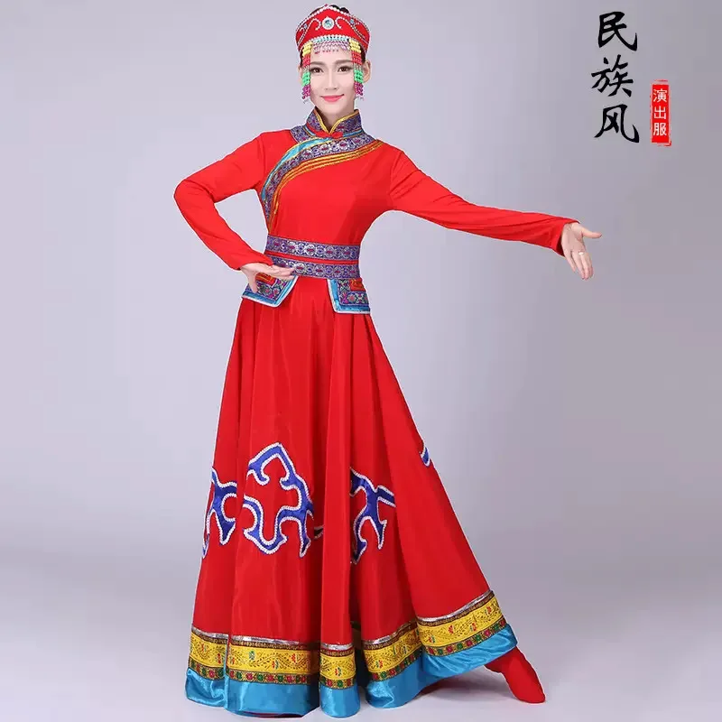 

CyMongolian dance performance costume women's new stage performance dress long adult skirt grassland dance Mongolian robe