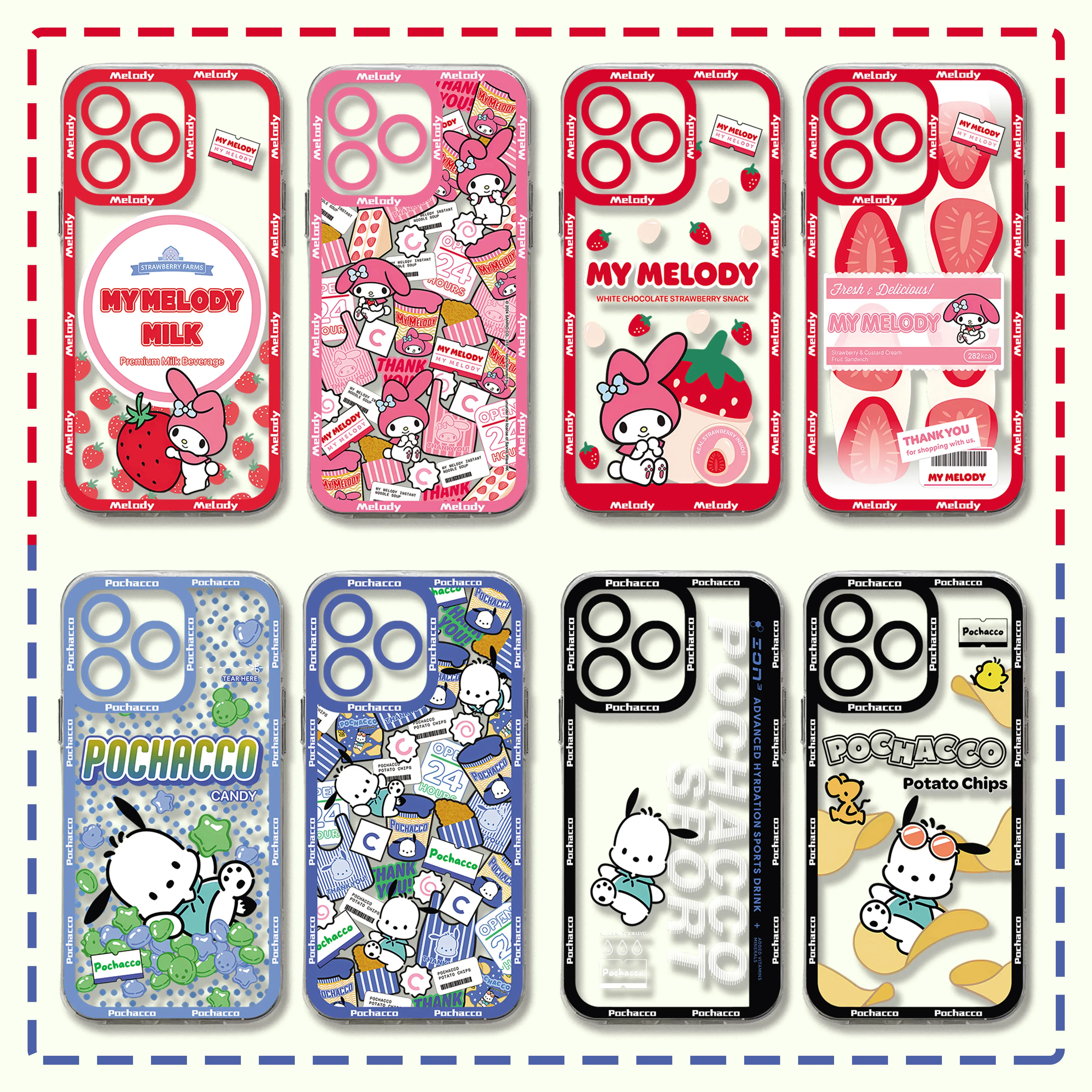 Cartoon Pochacco My Melody Hot Sanrio Phone Case For Samsung S24 S23 S22 S21 S20 S10 FE Plus Ultra 5G Clear Soft TPU Cover