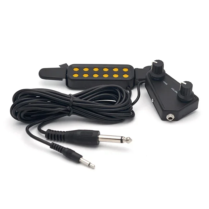 

12-hole Acoustic Guitar Sound Hole Pickup Tone Volume knob With 3.5 to 6.5 Cable Black