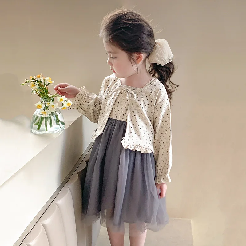 

Girls Floral Skirt Set2025New Style Girl Baby Cardigan Jacket Mori Style Dress Children's Fashionable and Stylish