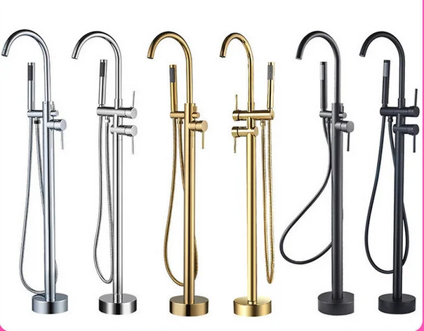 

European Style Copper Shower Column Shower Bathroom Set Floor Standing Bathtub Faucet