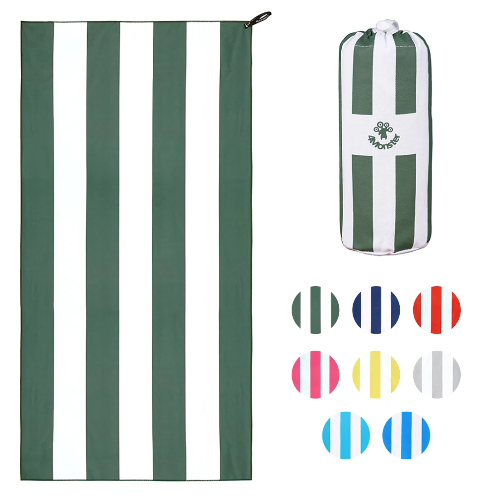 

Striped microfiber beach towel with bright colors, super absorbent and soft, fast dry and ultra light, for camping