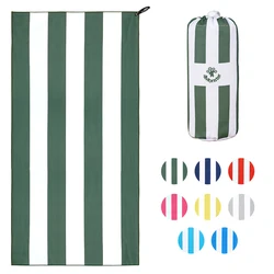 Summer Striped Microfiber Beach Towel with Bright Colors, Super Absorbent and Soft, Fast-Dry and Ultra Light Camping Towel