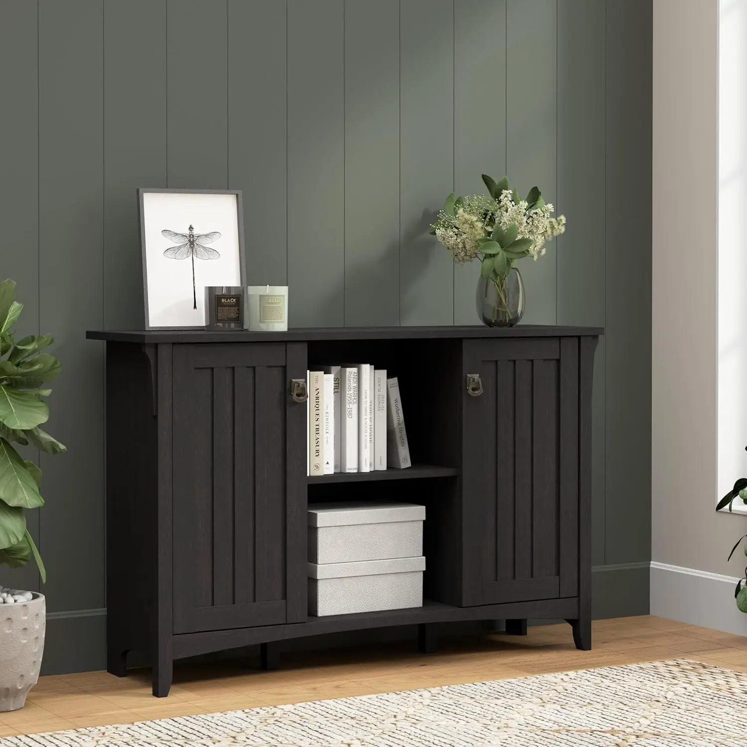 Accent Storage Cabinet With Doors, Farmhouse Freestanding Sideboard Organizer Cupboard For Living Room Entryway Hallway, Concealed Shelving Unit For Home Organization, Rustic Country Style, Vintage Black