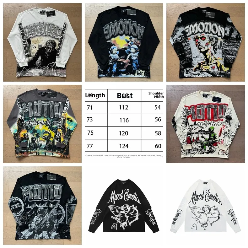 

Mixed Emotion Letter Print Long Sve Loose Base Layer T-irt High Street Sle for Men And Women Spring Autumn Trendy