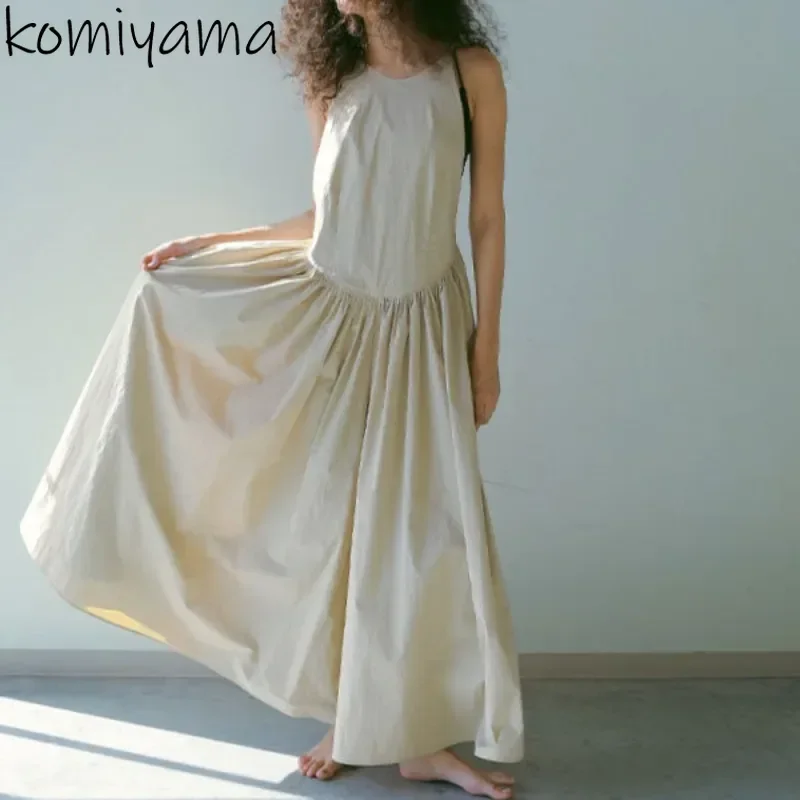 

Holiday Beach Lazy Style Dress Japan Backless Vestidos High Waist Dresses 2025 Summer New Vestido Round Neck Ropa Mujer