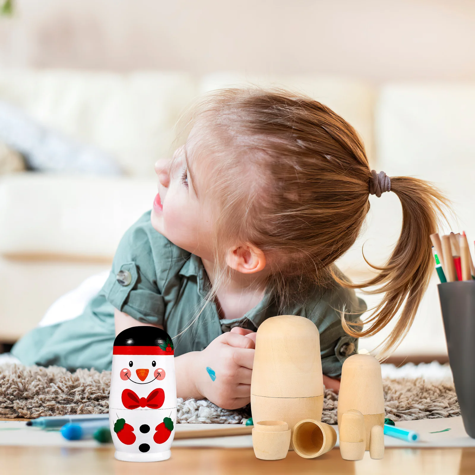 10 set Wooden Nesting Unfinished Kids Painting Diy Craft Russian Decor Educational Wood Shapes Brain Development Activity