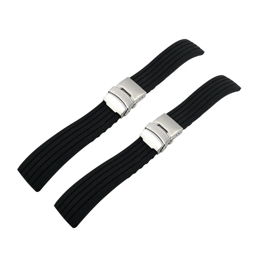 

2Pcs Waterproof Silicone Watch Band Black 18mm Foldable Strap Replacement Durable Breathable Fashionable Watch Band