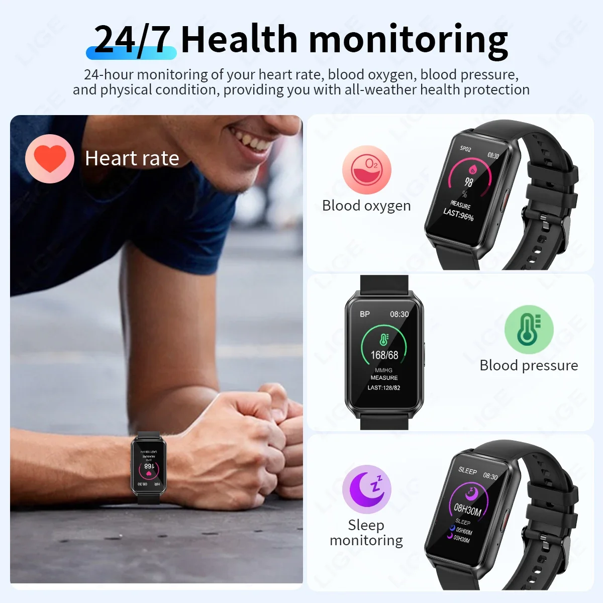 All-in-One Health & Fitness Smartband for Men & Women - Heart Rate & Blood Oxygen Monitoring, IP68 Waterproof, Activity Tracking