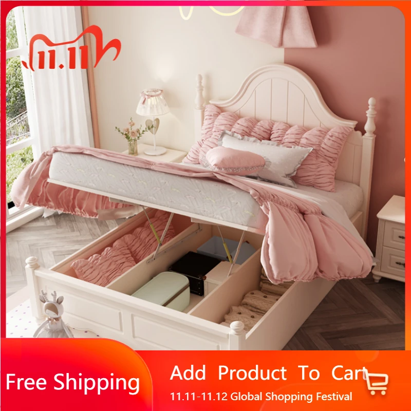 

European Girls Luxury Double Bed Kids Safe Modern Loft Queen Children Double Bed Frames Princess Organizer Cama Hotel Furniture