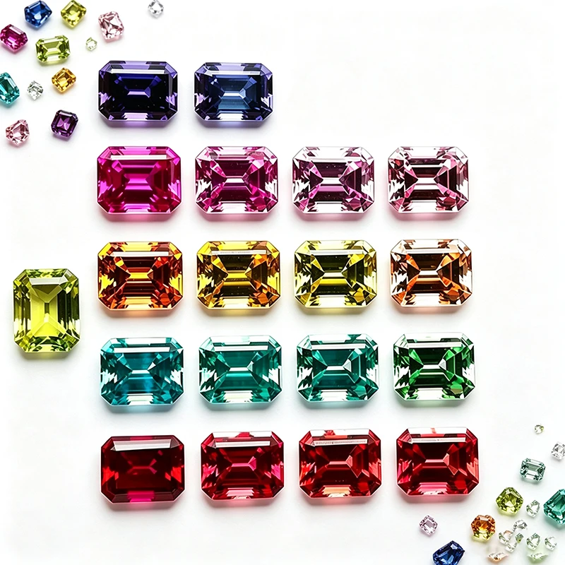 Lab Grown Colored Corundum Emerald Cut  6x8mm-8x10mm Assorted Colors for Jewelry Making