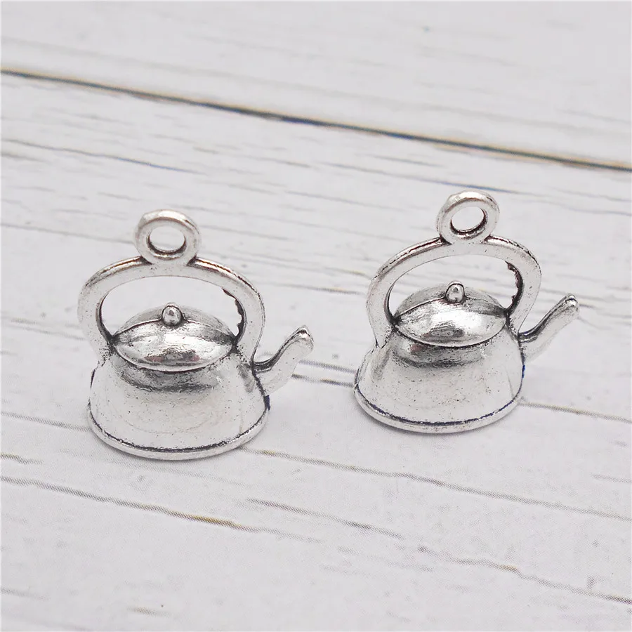 Julie Wang 12PCS Zinc Alloy Small Teapot Charms Antique Silver Color Kettle Pendant Necklace Bracelet Jewelry Making Accessory