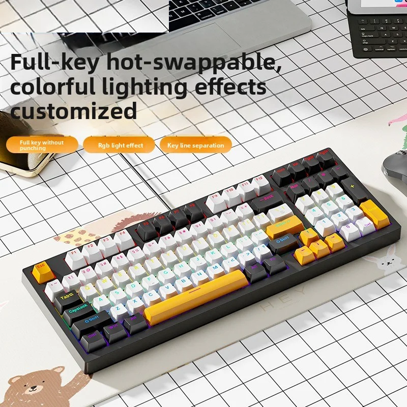 

K98 mechanical blue switch wired keyboard with separate keys and wires for computer laptops and external office games