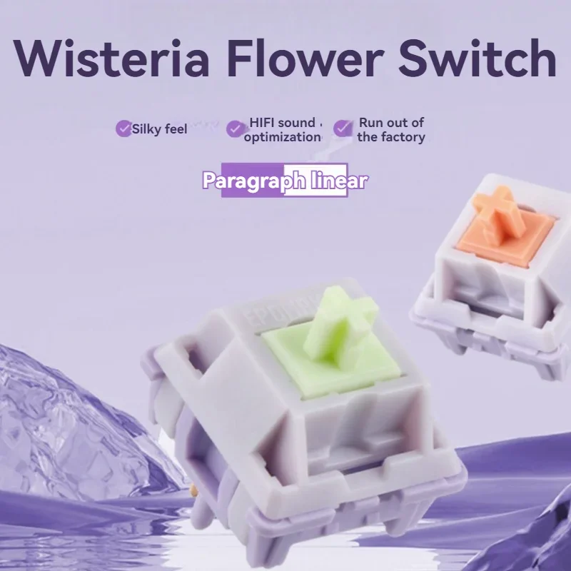 Custom Wisteria Flower Switches Segmentation Linear Pre Lubed Switch 5Pin 60g Hot Swapp Mx Stem Switch for Mechanical Keyboard