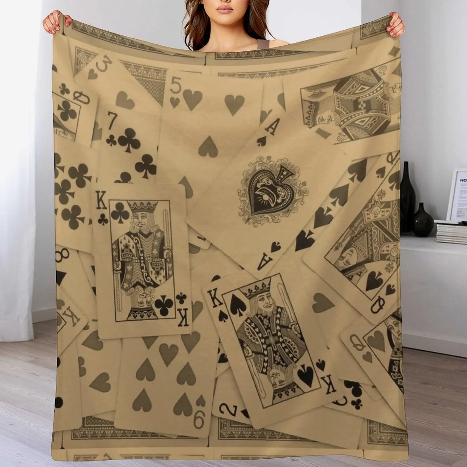 Playing Cards Scattered Throw Blanket Flannels heavy to sleep Flannel Fabric Luxury Designer Blankets