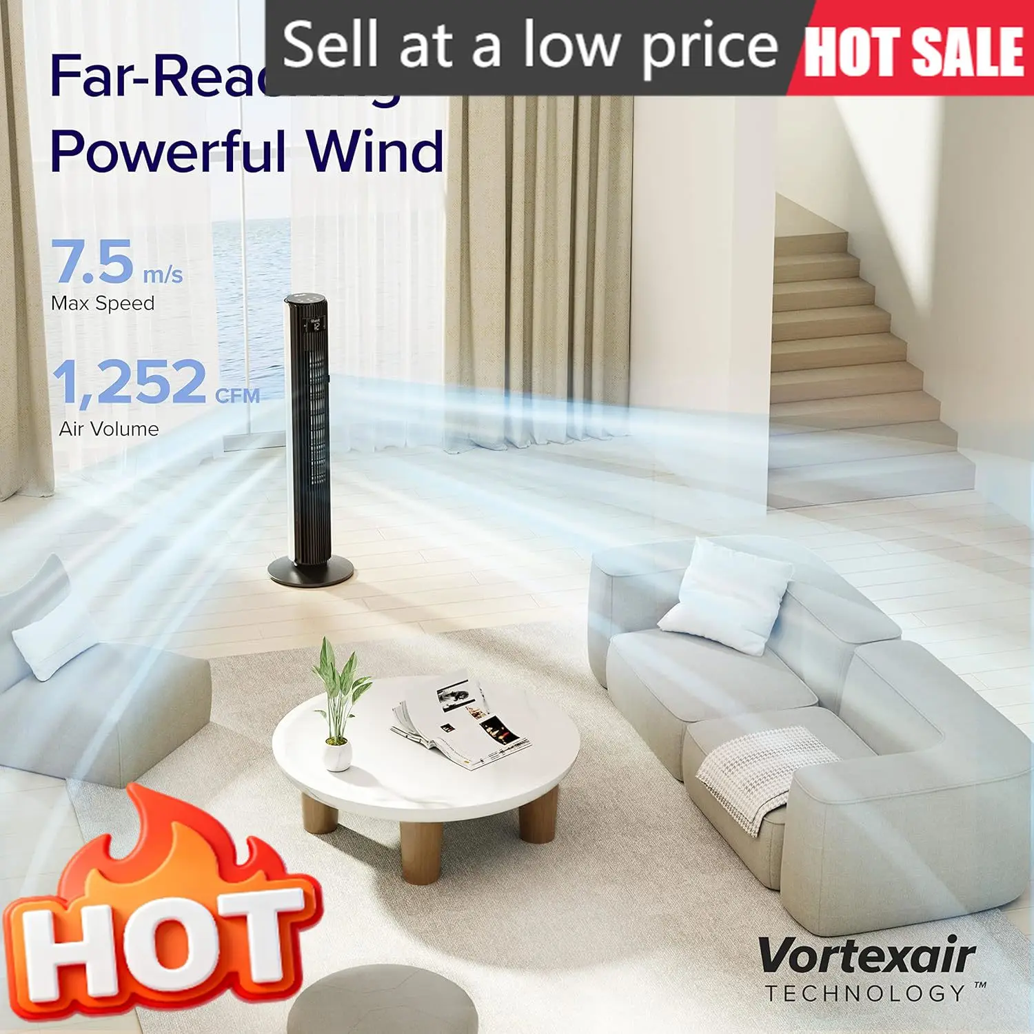 

Бесшумный безлопастной башенный вентилятор с двигателем постоянного тока, 42 дюйма, осциллирующий, скорость 26 футов/с, 25 дБ, 12 скоростей, 4 режима, 24-часовой таймер, управление через приложение, совместимость с...