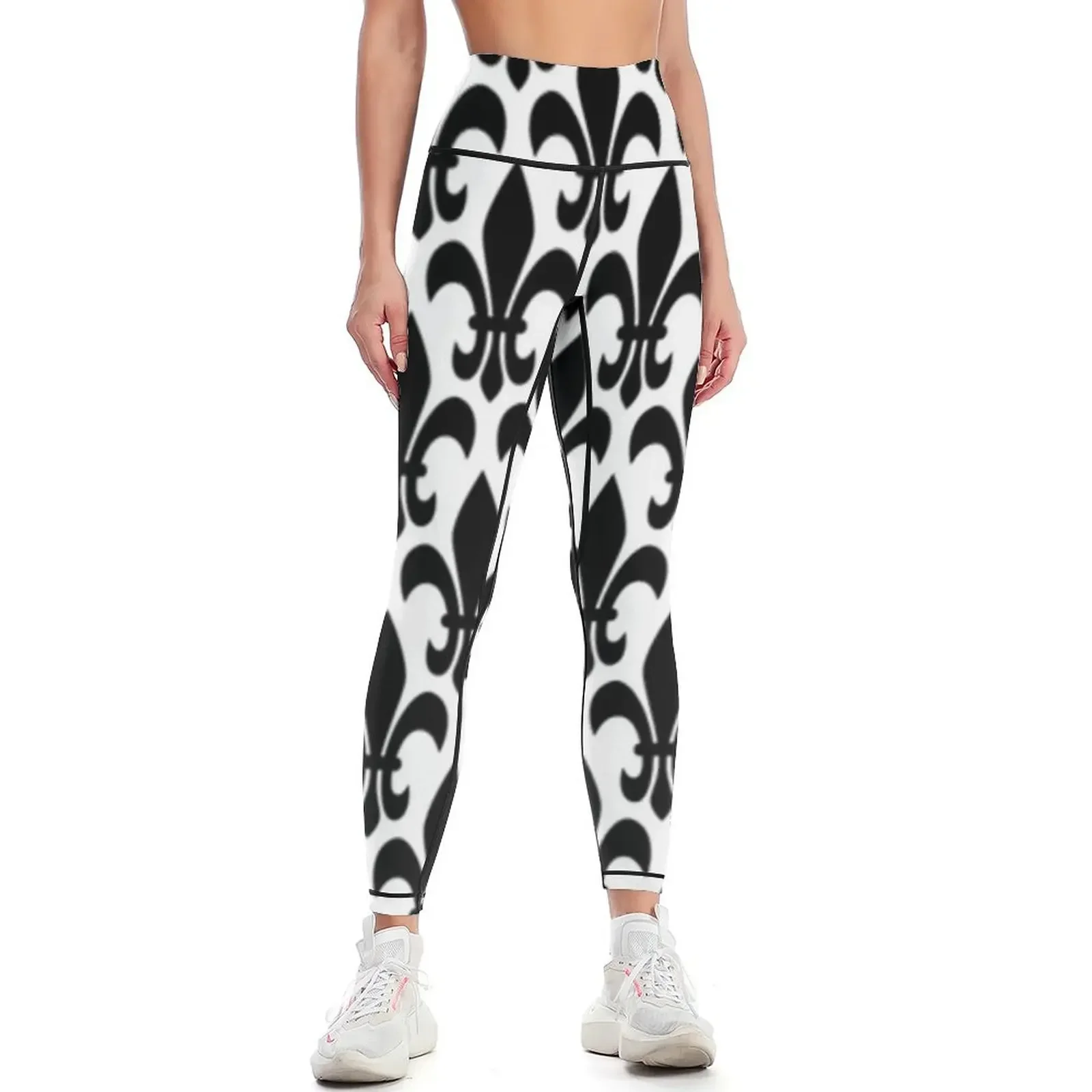 

Fleurs de Lis - Black and White Leggings sports for gym sporty woman push up fitness set gym Tight fitting woman Womens Leggings