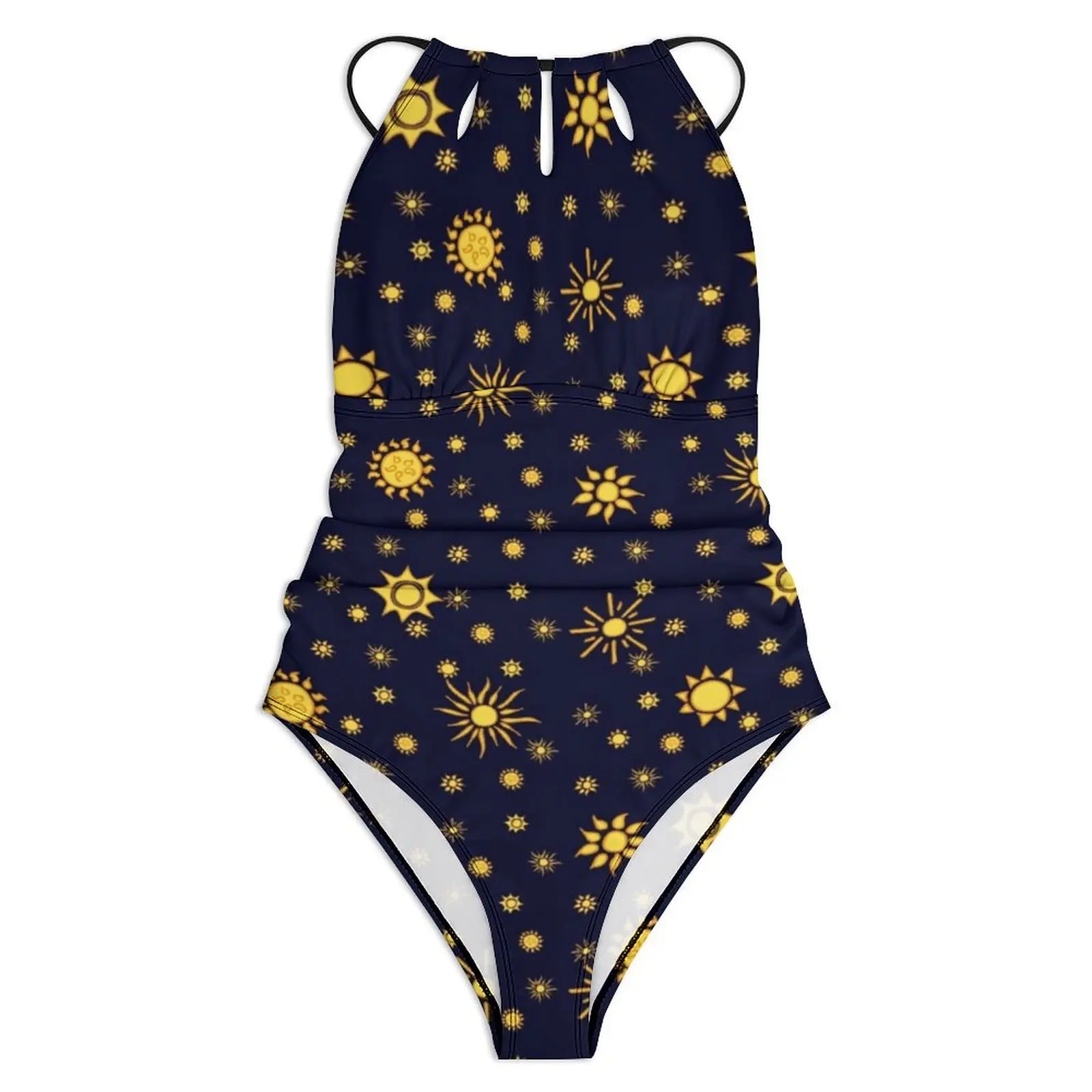 Gold Sun Print Swimsuit Sexy Sunshine Women Swimwear One Piece Vintage Bodysuit Holiday Swim Push Up Cut Out Monokini image 2