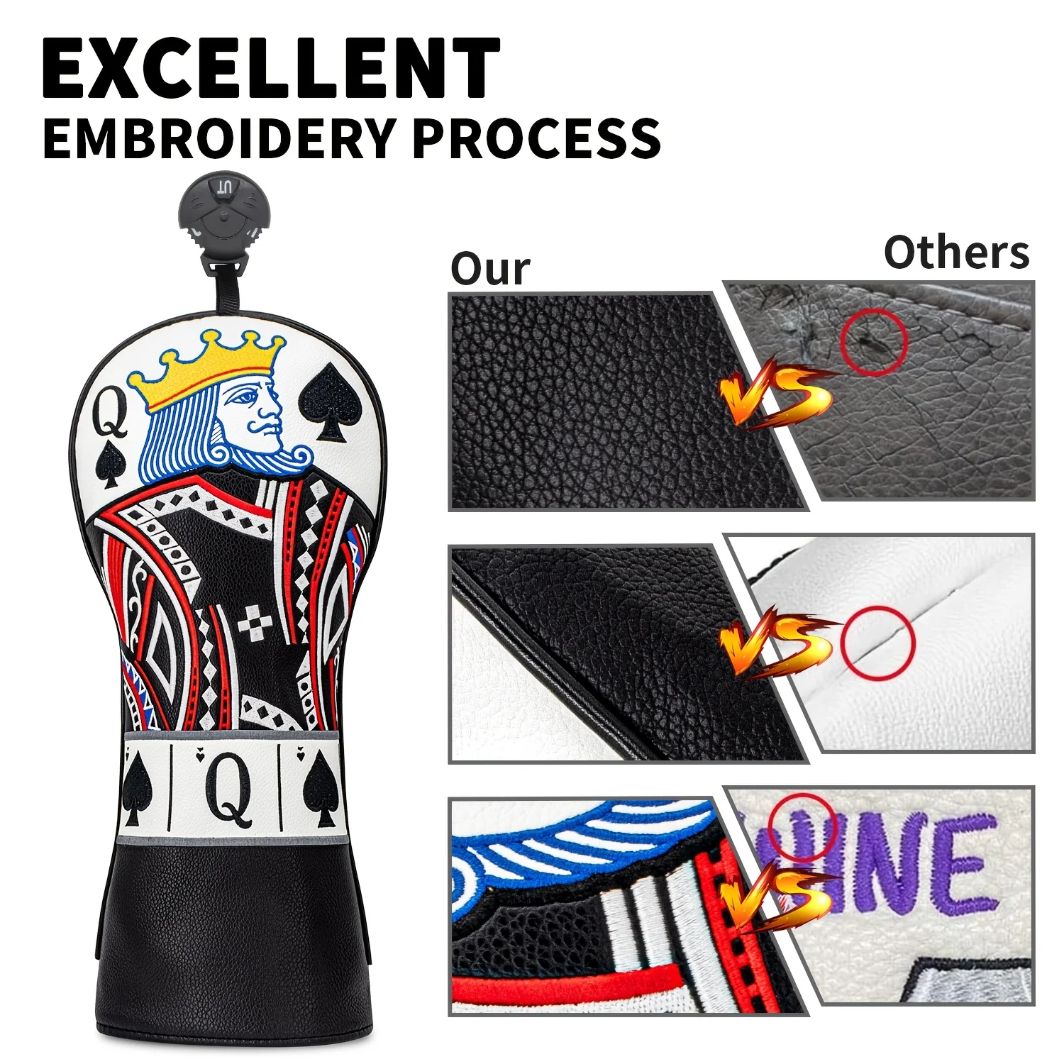 1/3pcs Golf Club Head Covers for Fairway Woods, Hybrids - Poker Card Spade Design, PU Material, Stylish And Protective, Unisex, image 4