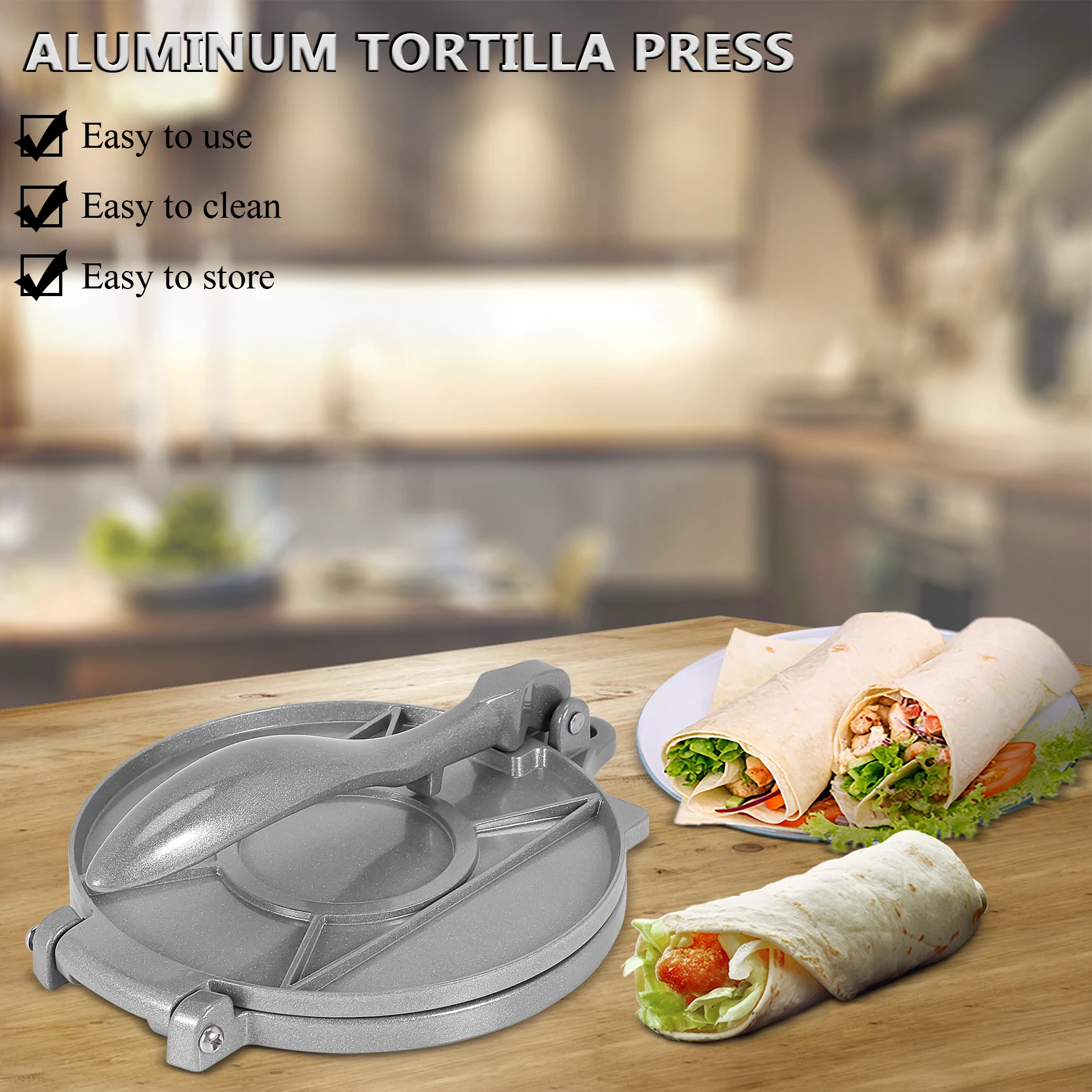 A15F-8 Inch Aluminum Tortilla Press. Tortilla Maker, Flour Tortilla Press, Rotis Press, Dough Press