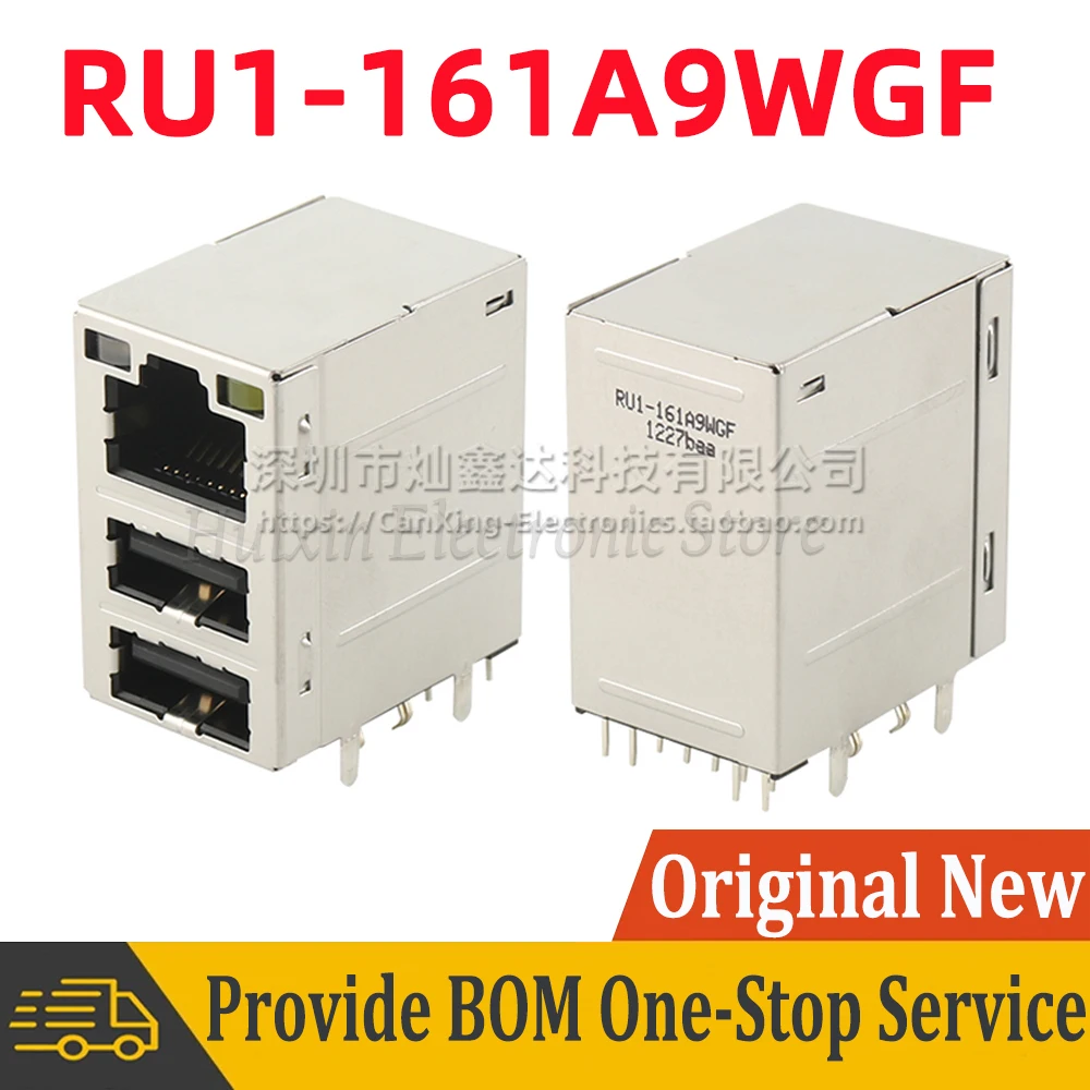 RU1-161A9WGF USB 2.0 RJ45 Jack 8P8C Stack Network Port Tab Up LED Magnetic Filter Interface Connector 1000 Base-TX Fast Ethernet