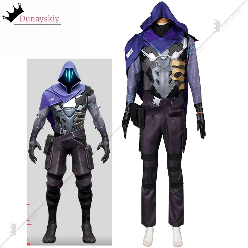 

Game Valorant Cosplay Omen Role-playing Costume Men Cloak Gloves Combat Uniform Glows In The Dark Mask Set Anime Party Suit