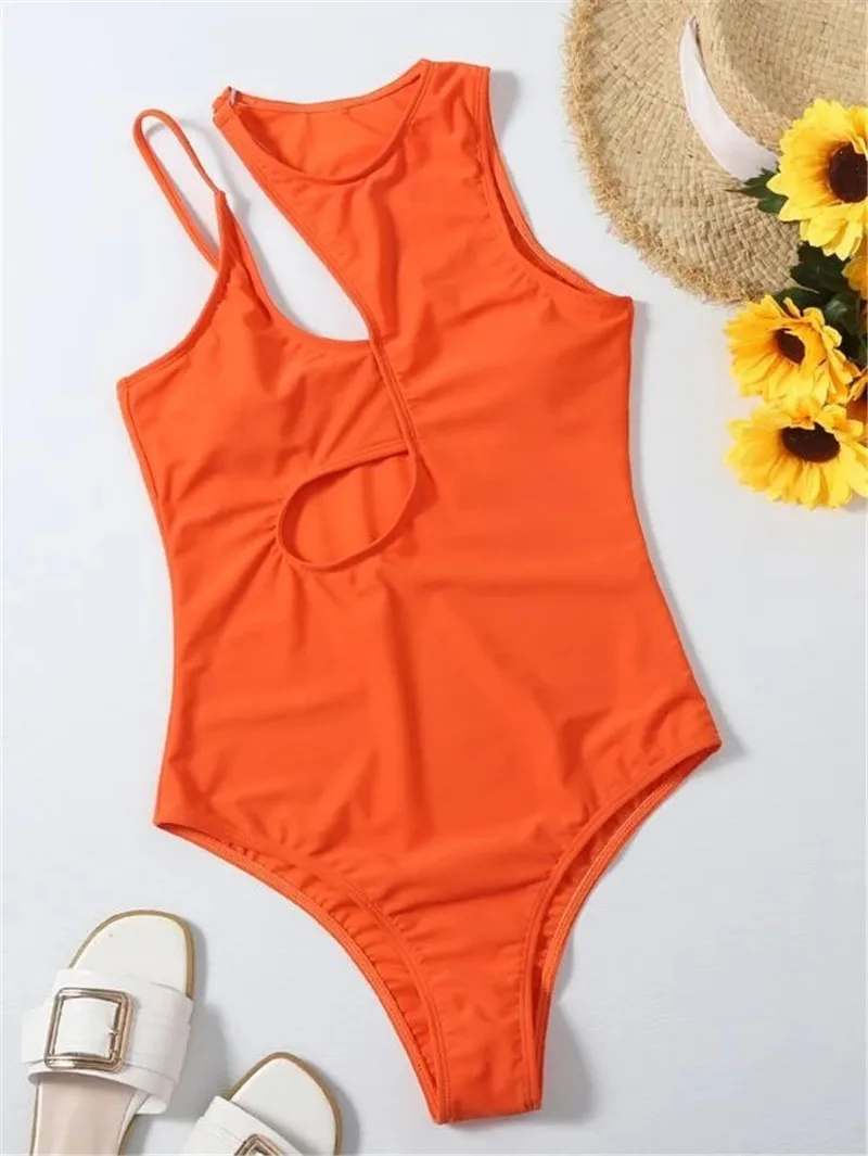 Sexy Neon Orange Swimwear Women black High Neck Bikini Female Cut Out Bathing Suit One Piece Swimsuit Swimming Suit Monokini