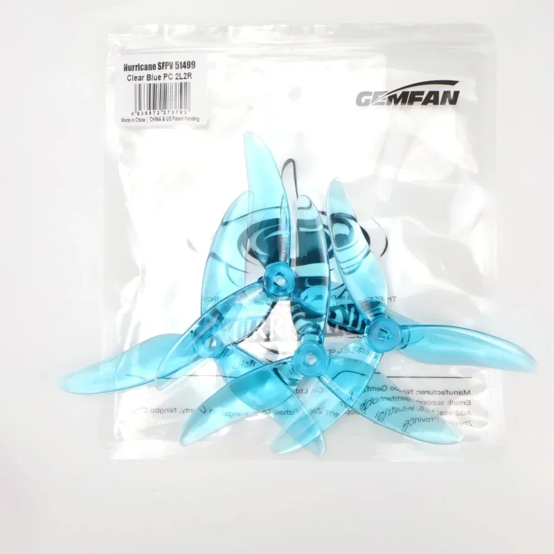 Blue 5-Inch 3-Blade Gemfan Hurricane PC Propeller Pair for RC Drone FPV Racing 2207 2306 Motor CW/CCW Nazgul5 LAL5 Compatible