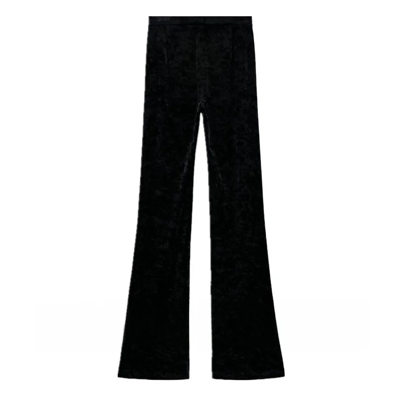 

Женские брюки-клеш из черного бархата с высокой талией, уличный стиль, весна 2025, полиэстер