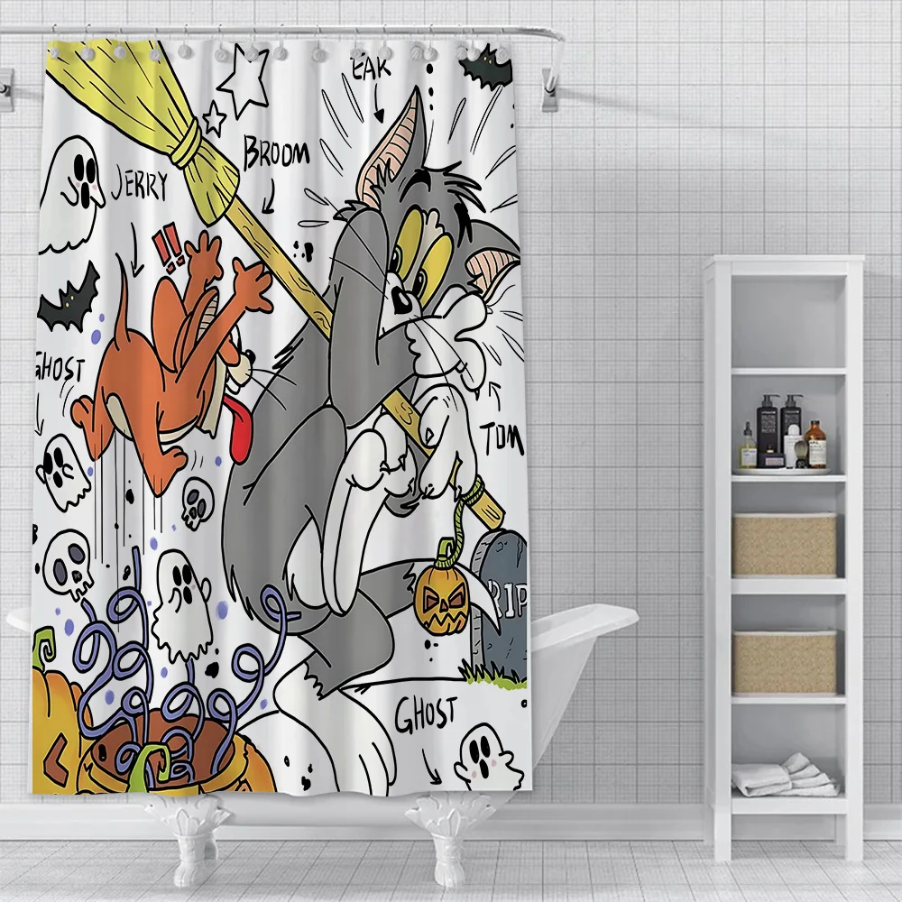 Cartoon Cute T-TomS and J-Jerries Shower Curtain Waterproof Polyester Fabric Paint Bath Curtains Home Bathroom Decor Curtain