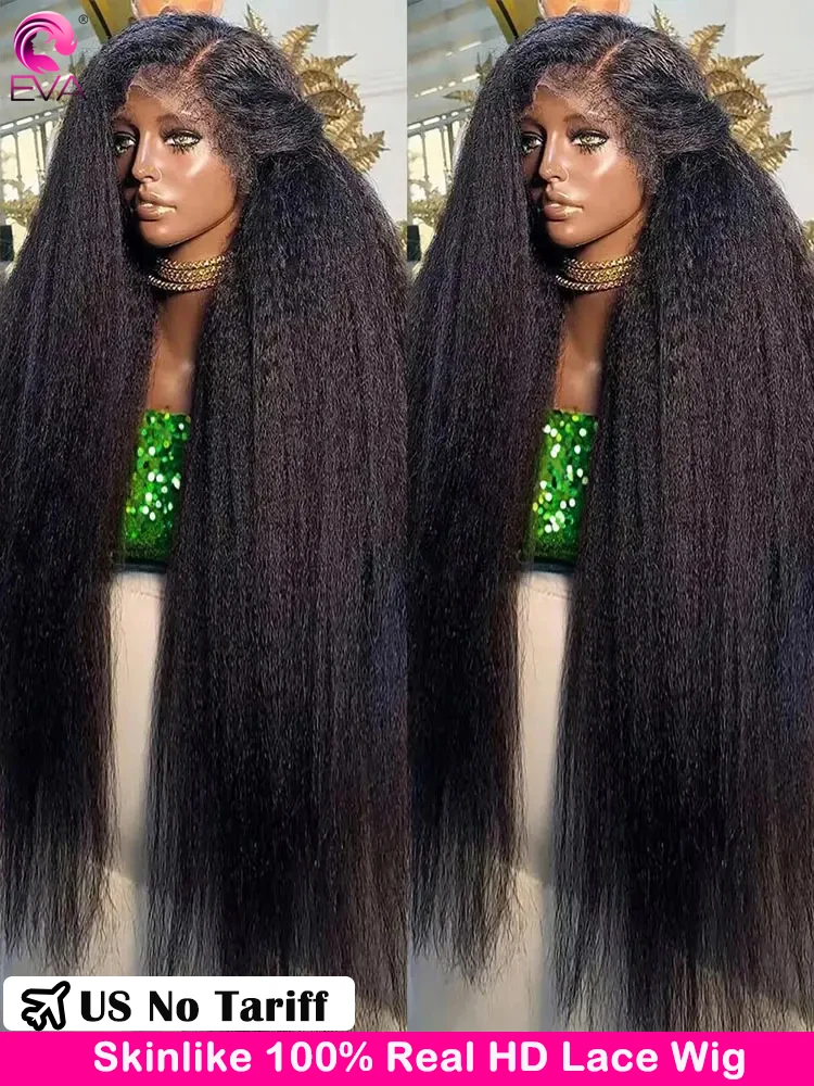 

250 Density Kinky Yaki Straight Wig 13x6 HD Lace Frontal Wig 36 Inch 13x4 Lace Front Human Hair Wigs For Women HD Lace Melt Skin